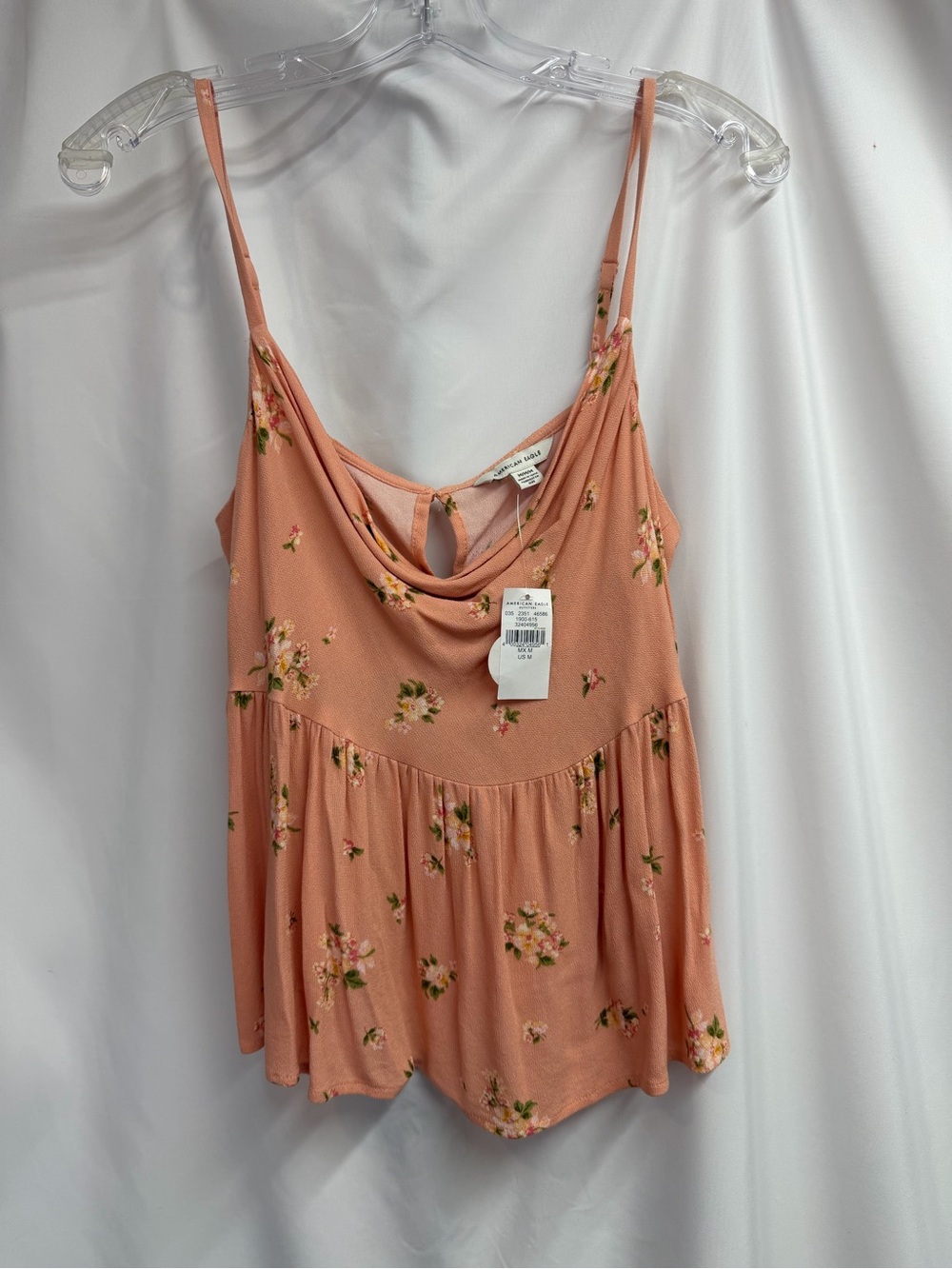 American Eagle Outfitters Peach Floral Cowl Neck peplum casual tank top NWT